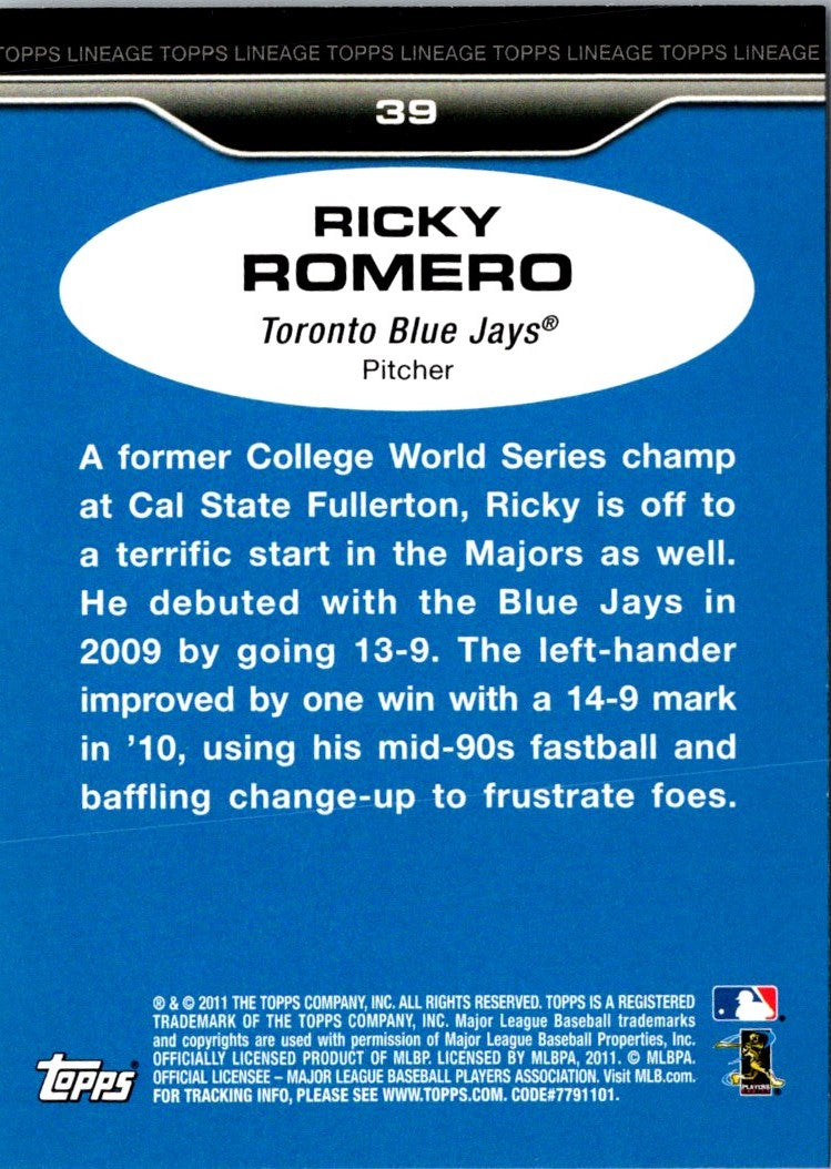 2011 Topps Lineage Ricky Romero