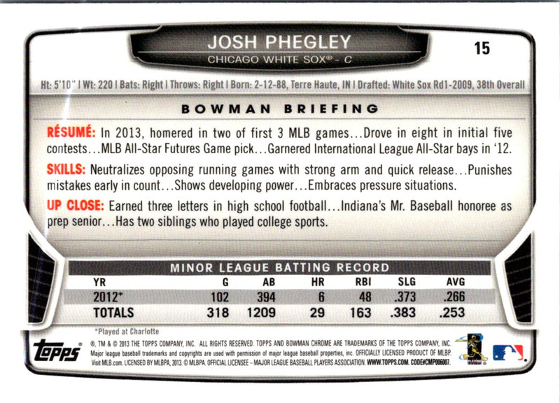 2013 Bowman Draft Picks & Prospects Chrome Josh Phegley