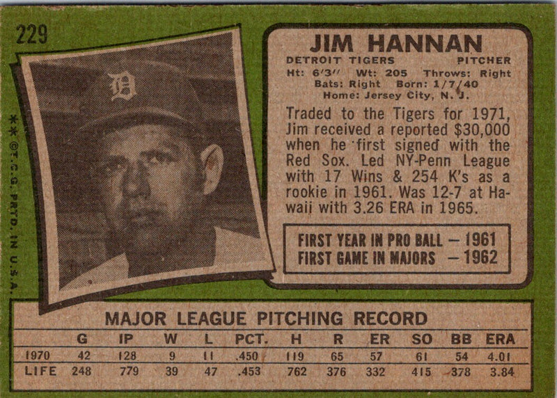 1971 Topps Jim Hannan
