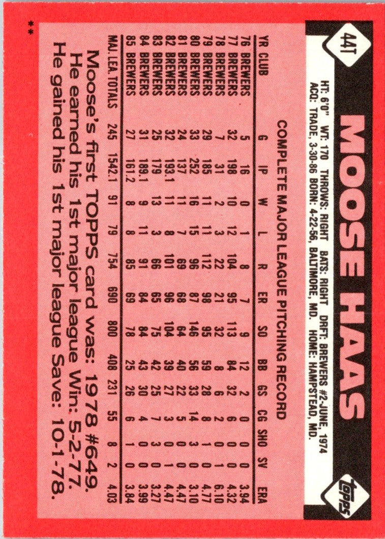 1986 Topps Traded Moose Haas