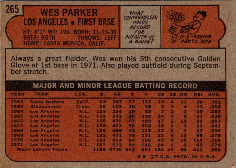 1972 Topps Wes Parker