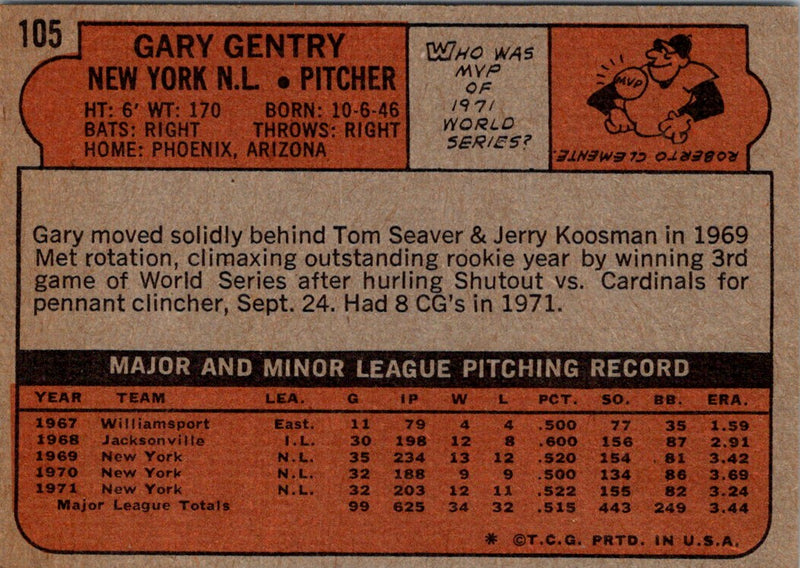 1972 Topps Gary Gentry