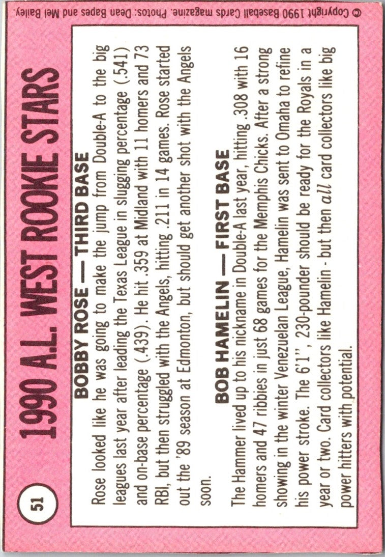 1990 Topps AL West Rookies (Bobby Rose/Bob Hamelin)