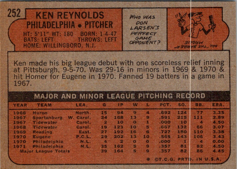 1972 Topps Ken Reynolds