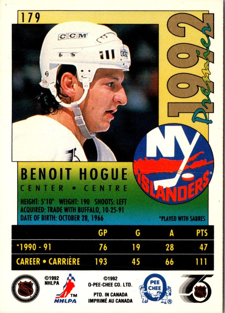 1991 O-Pee-Chee Premier Benoit Hogue