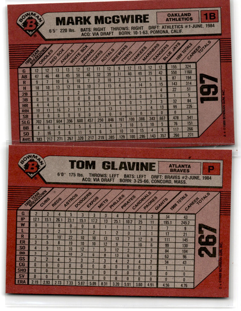 1989 Bowman Mark McGwire and Glavine