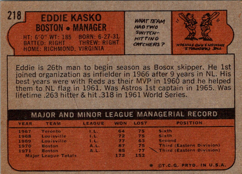 1972 Topps Eddie Kasko