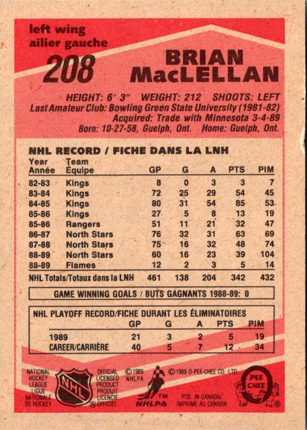 1989 O-Pee-Chee Brian MacLellan #208