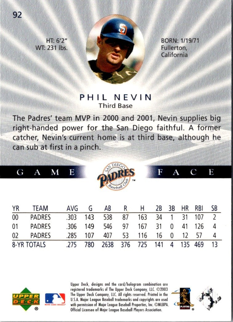 2003 Upper Deck Game Face Phil Nevin