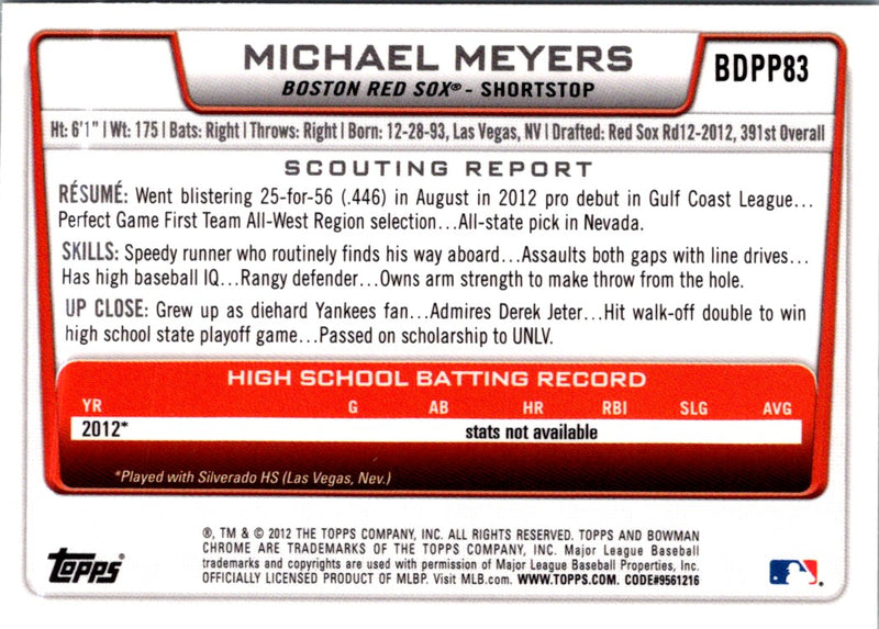 2012 Bowman Draft Picks & Prospects Chrome Michael Meyers