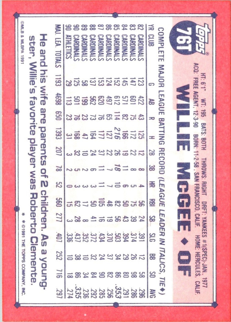 1991 Topps Traded Willie McGee