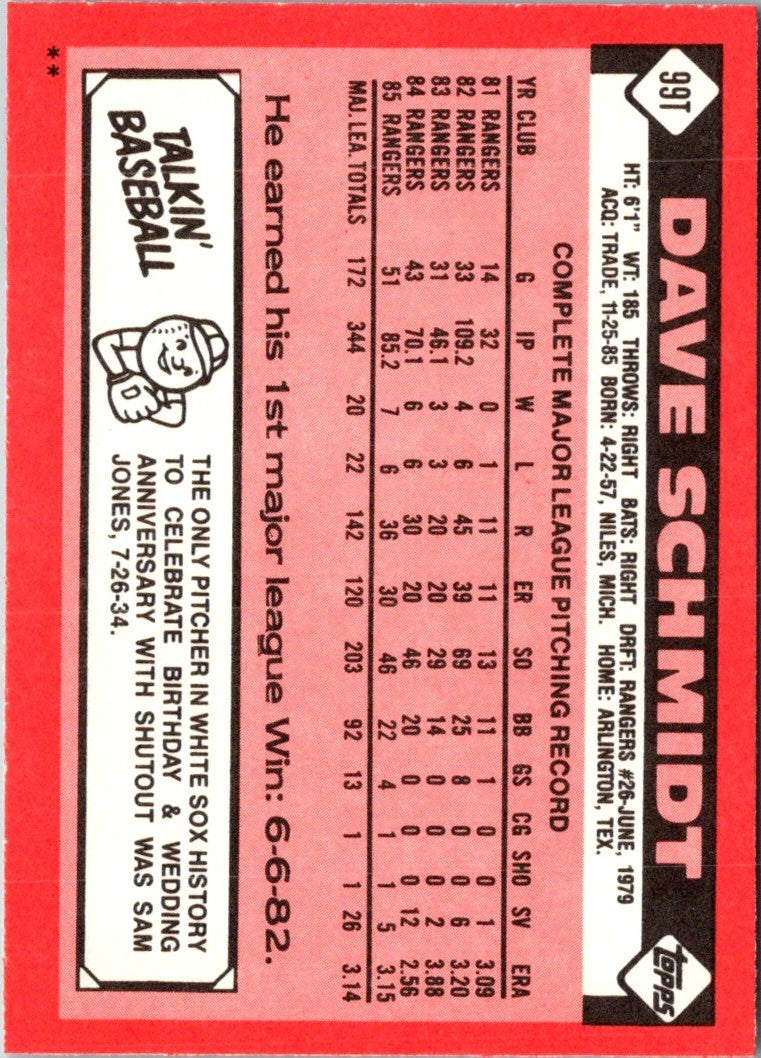 1986 Topps Traded Dave Schmidt