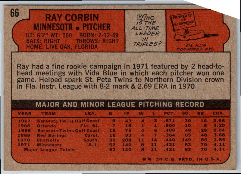 1972 Topps Ray Corbin