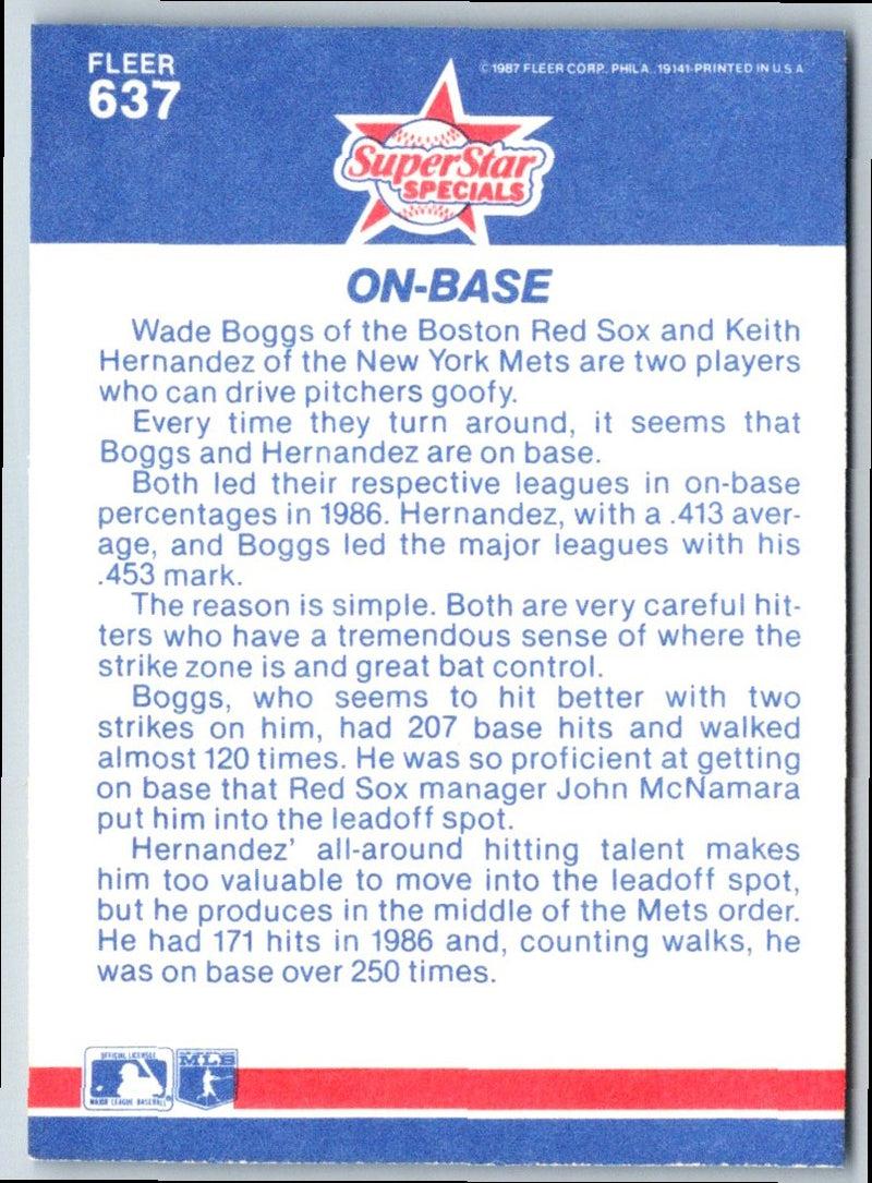 1987 Fleer Wade Boggs/Keith Hernandez