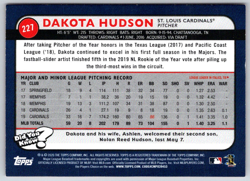 2020 Topps Big League Dakota Hudson