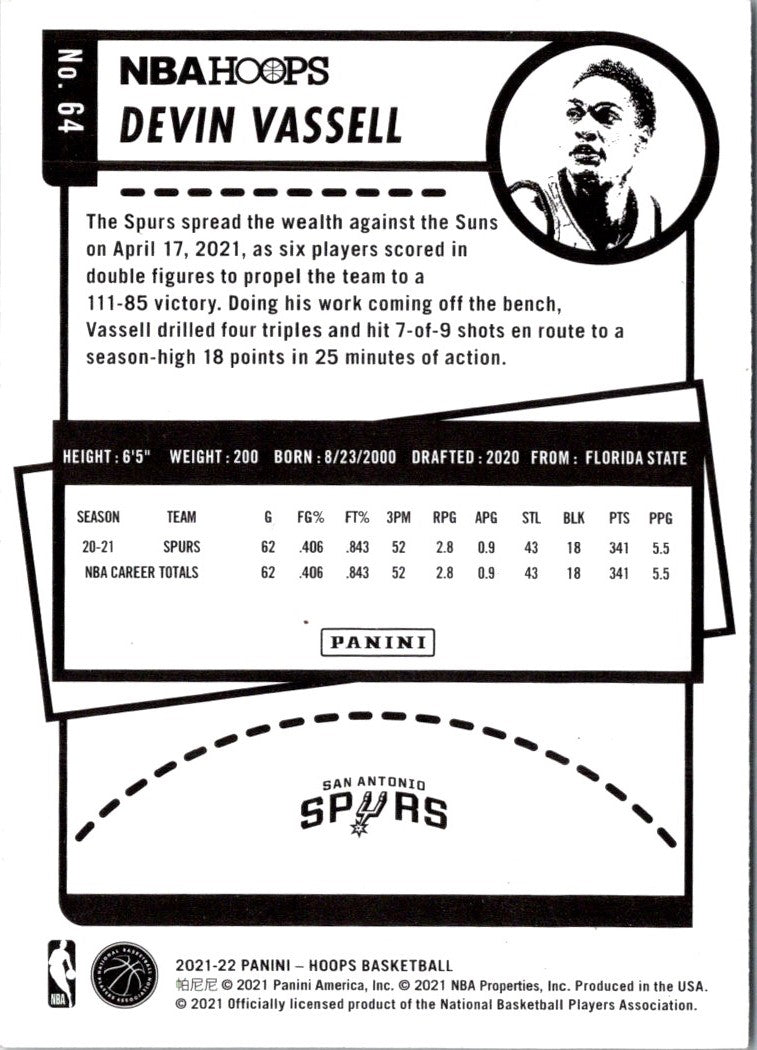 2021 Hoops Red Backs Devin Vassell