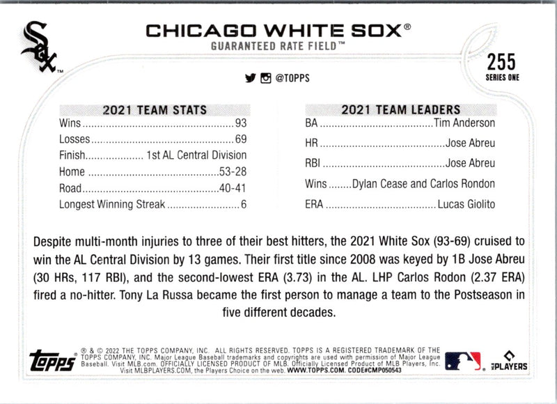 2022 Topps Chicago White Sox