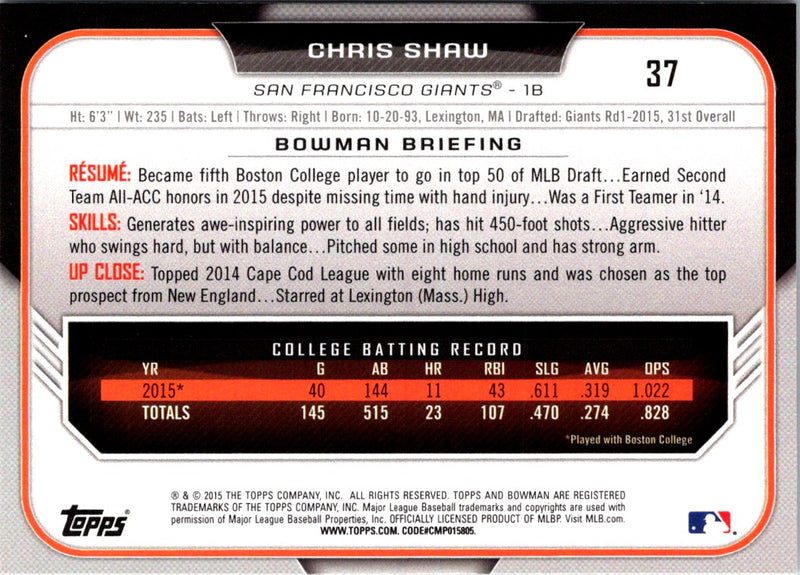 2015 Bowman Draft Picks & Prospects Chris Shaw