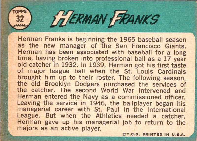 1965 Topps Herman Franks