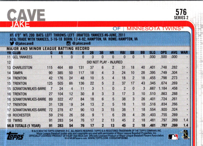 2019 Topps Jake Cave