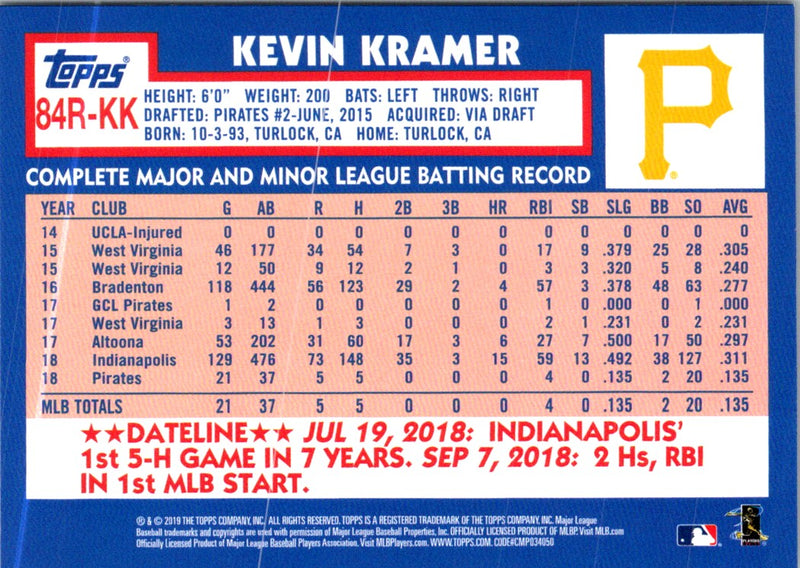 2019 Topps 1984 Baseball Rookie Autographs Kevin Kramer