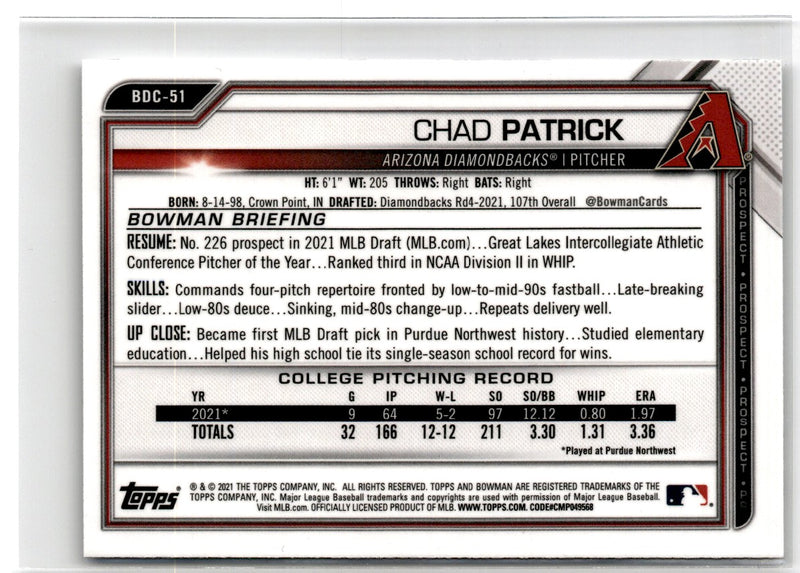 2021 Bowman Draft Chrome Chad Patrick