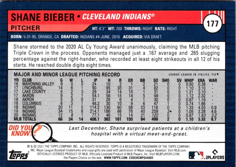 2021 Topps Shane Bieber