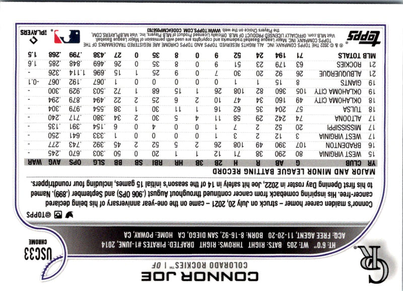 2022 Topps Chrome Update Connor Joe