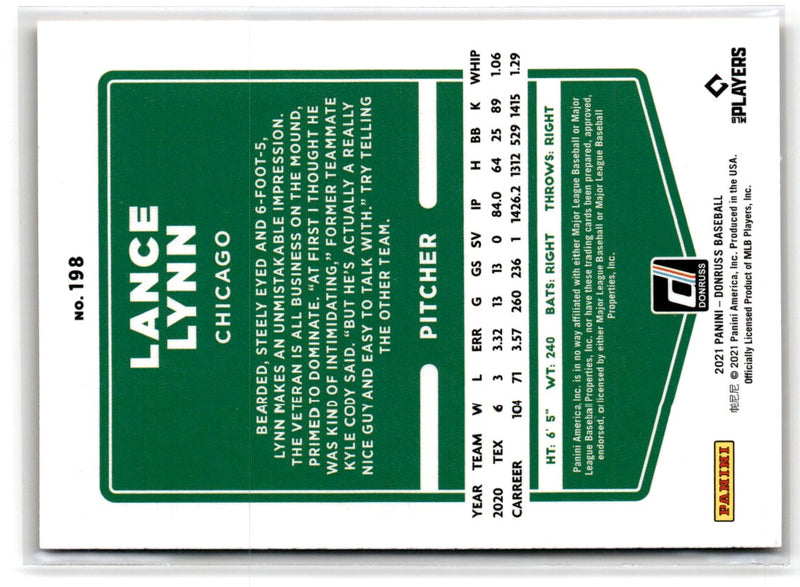 2021 Donruss Holo Orange Lance Lynn