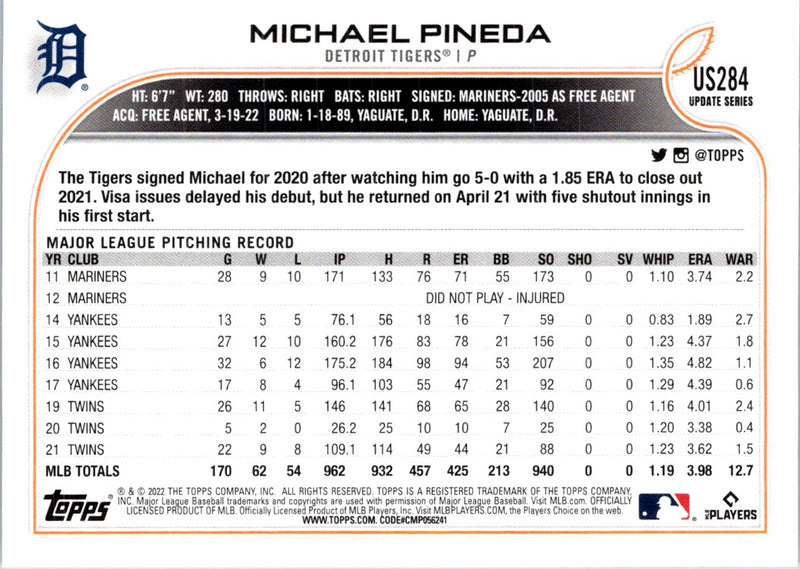 2022 Topps Update Michael Pineda