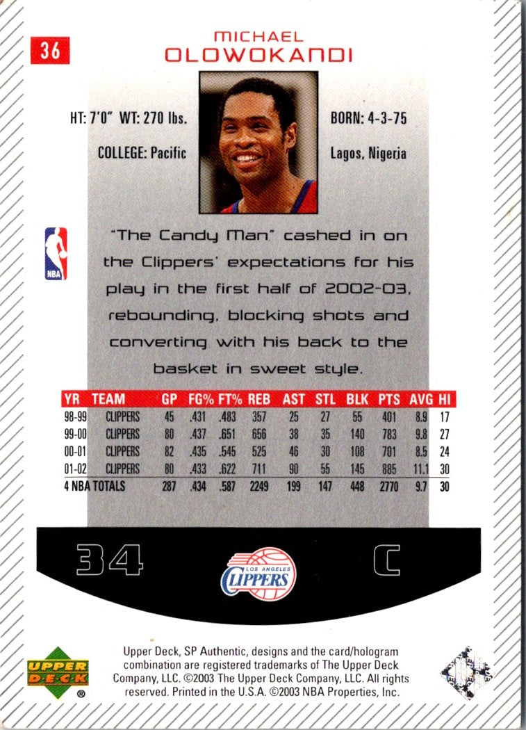 2002 SP Authentic Michael Olowokandi