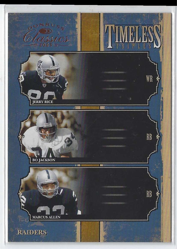 2005 Donruss Classics Timeless Triples Bronze Jerry Rice/Bo Jackson/Marcus Allen #TT-9 0668/1000