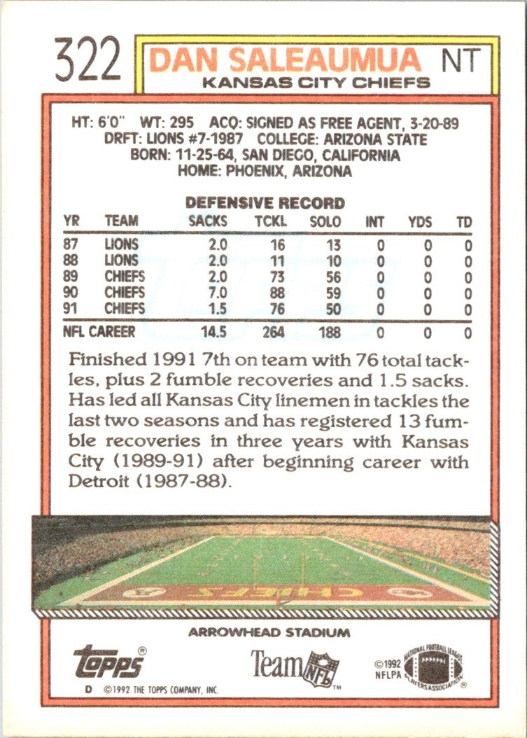 1992 Topps Dan Saleaumua