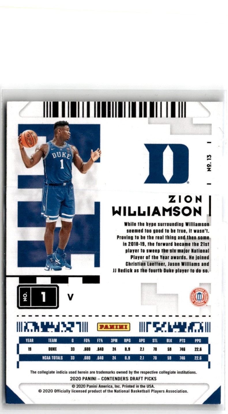 2020 Panini Contenders Optic Uniformity Blue Cracked Ice Zion Williamson