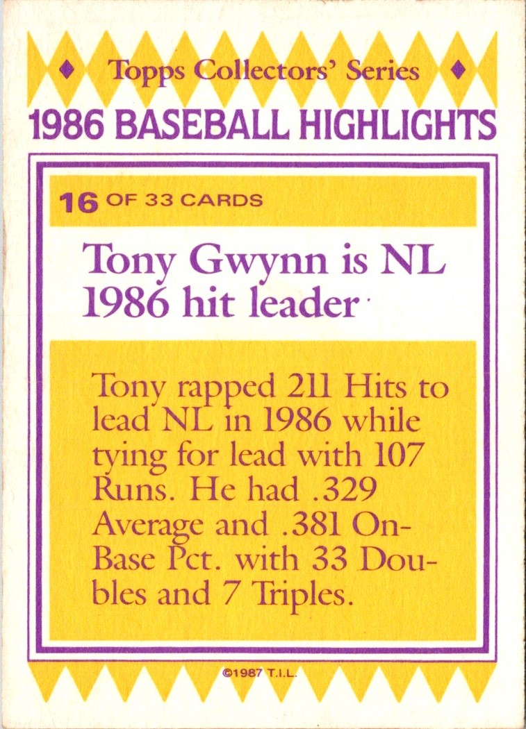 1987 Topps Woolworth Baseball Highlights Tony Gwynn