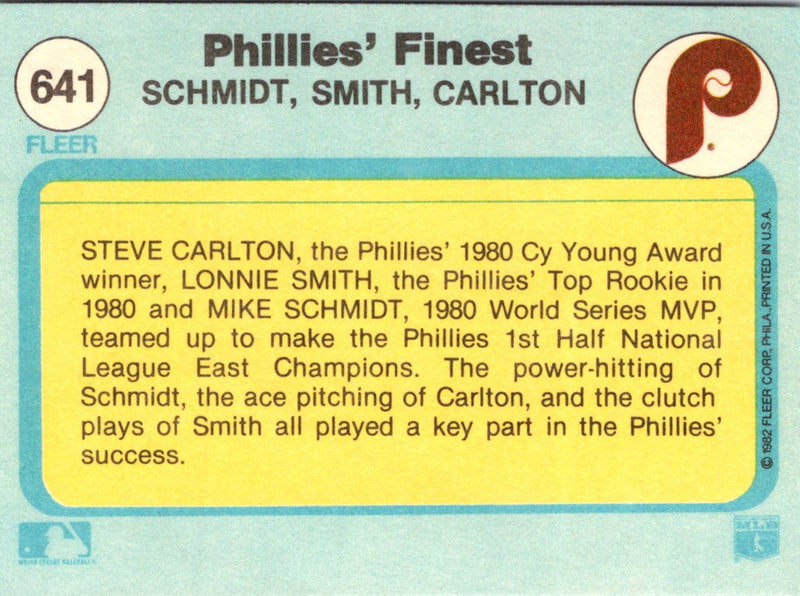 1982 Fleer Mike Schmidt/Lonnie Smith/Steve Carlton