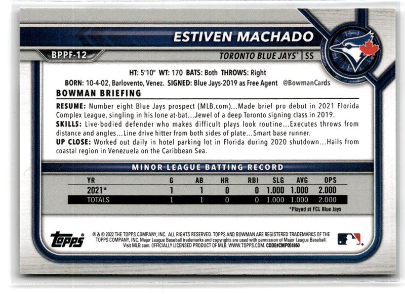 2022 Bowman 1st Edition Sky Blue Foil Estiven Machado