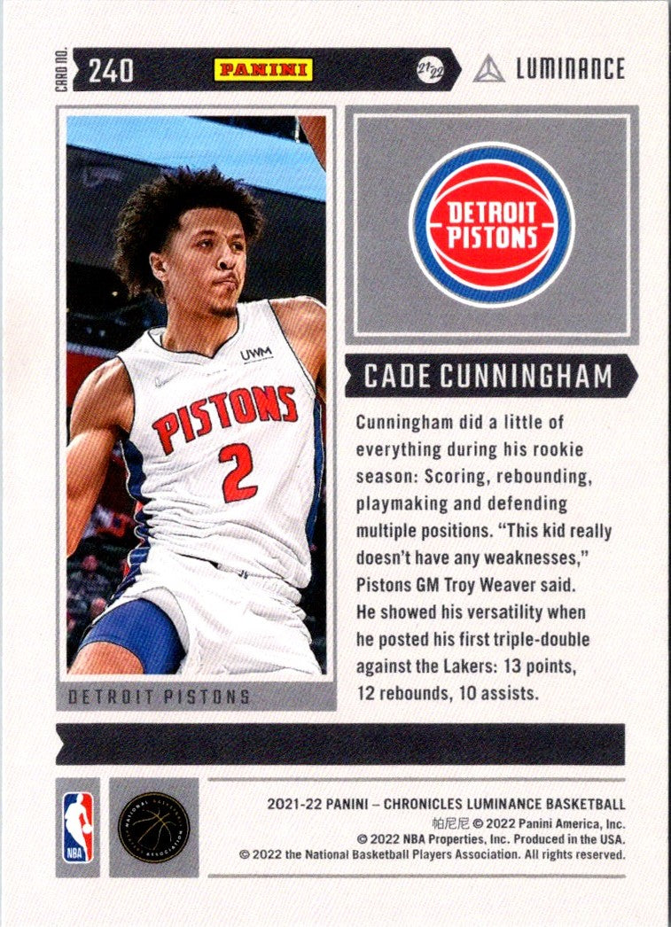 2021 Panini Chronicles Cade Cunningham