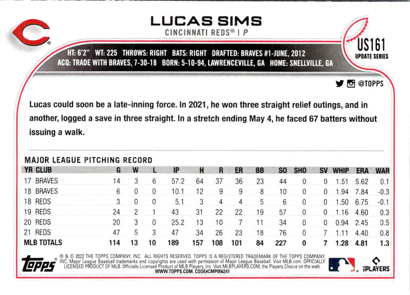 2022 Topps Update Lucas Sims