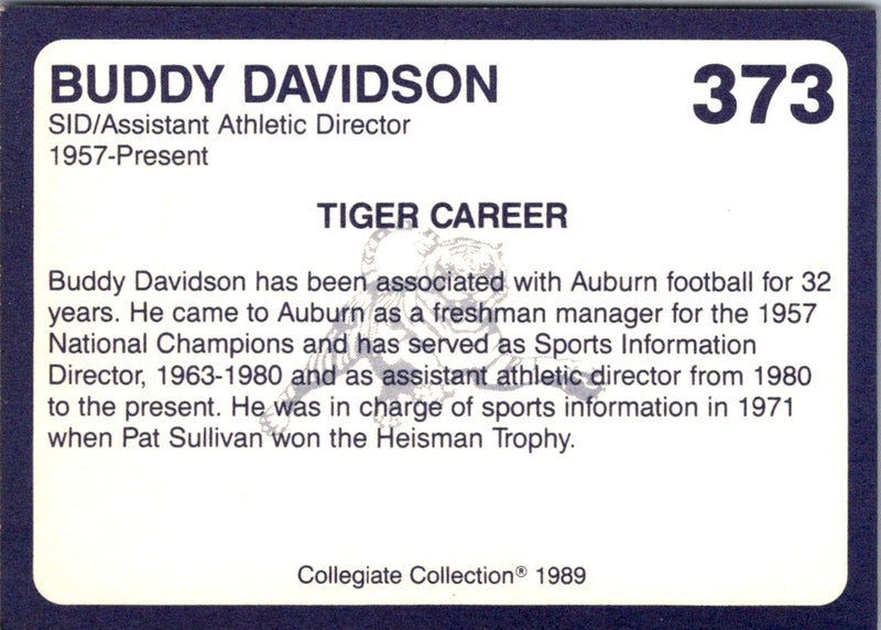 1989 Collegiate Collection Auburn Coke 580 Buddy Davidson