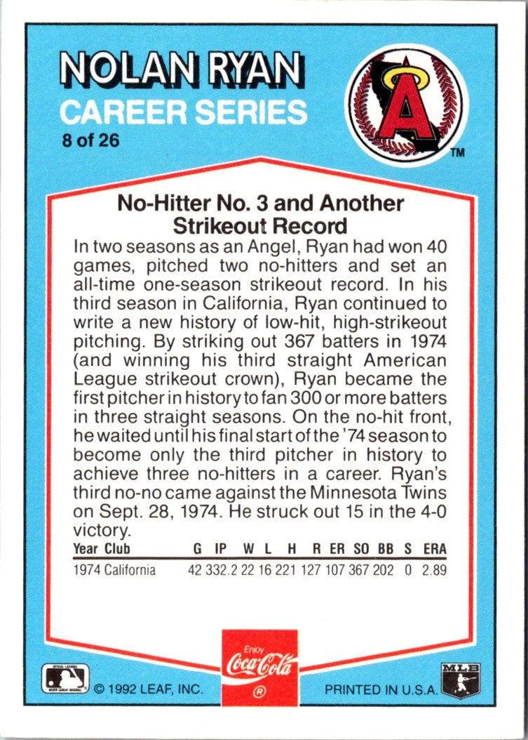 1992 Donruss Coca-Cola Nolan Ryan Nolan Ryan