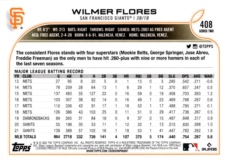 2022 Topps Wilmer Flores