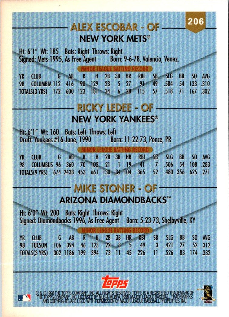 1999 Topps Alex Escobar/Ricky Ledee/Mike Stoner