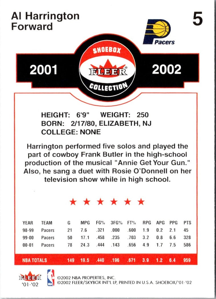 2001 Fleer Shoebox Al Harrington