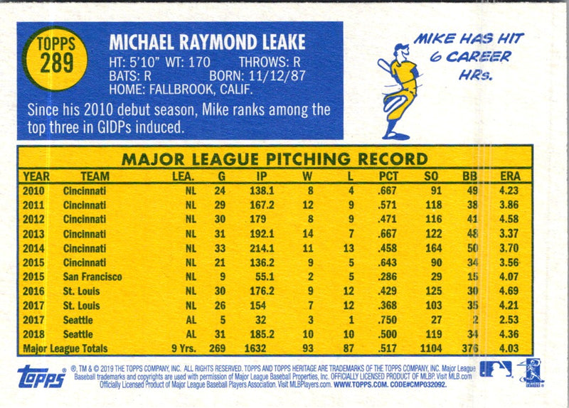 2019 Topps Heritage Mike Leake