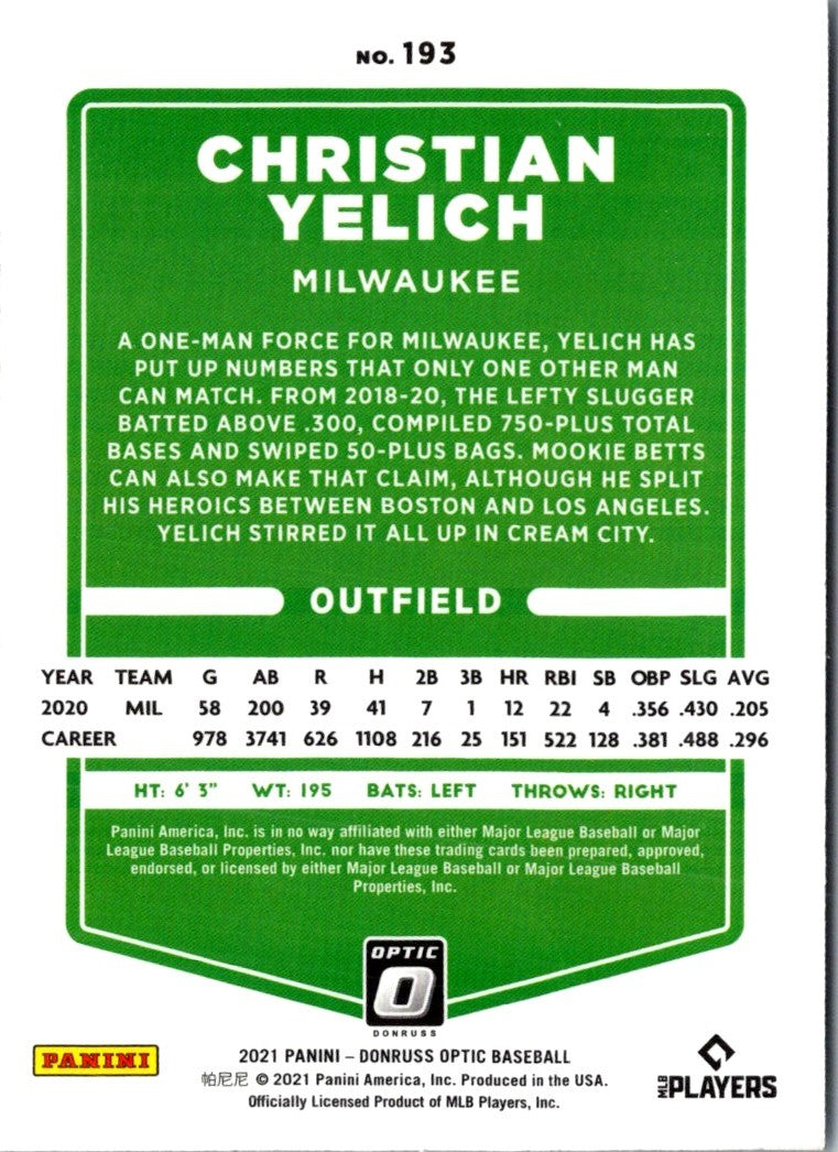 2021 Donruss Optic Christian Yelich