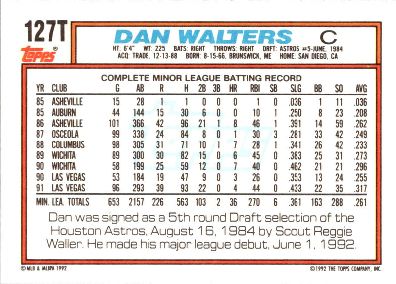 1992 Topps Traded Dan Walters