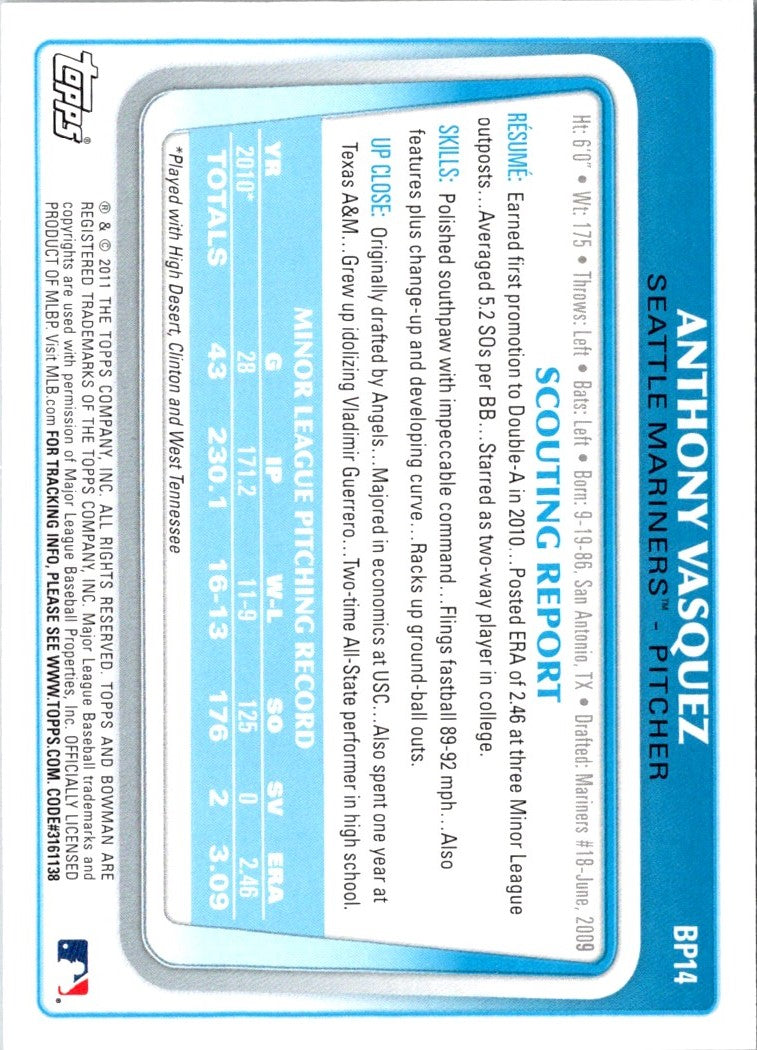 2011 Bowman Prospects Anthony Vasquez