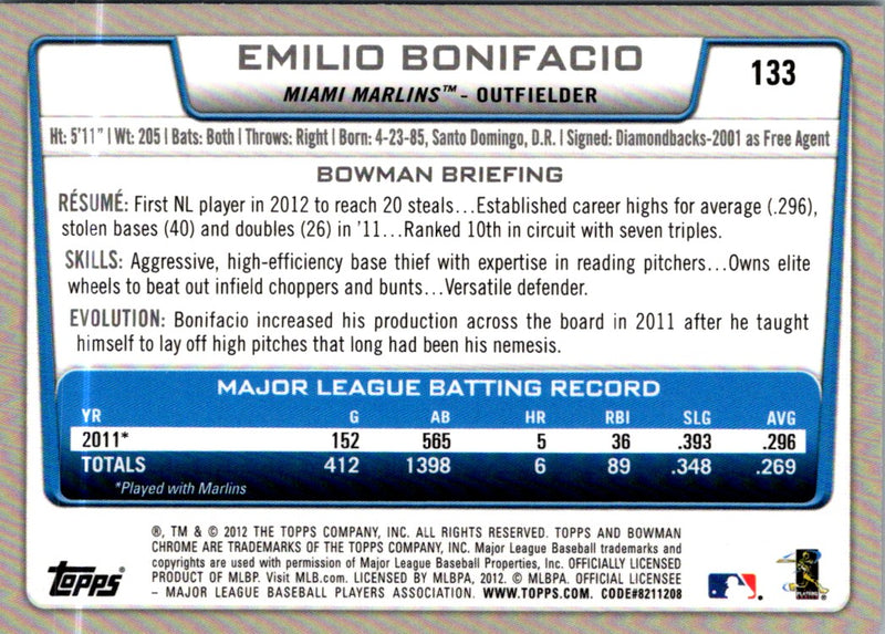 2012 Bowman Chrome Emilio Bonifacio