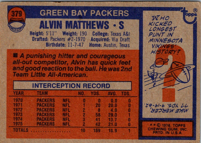 1976 Topps Al Matthews